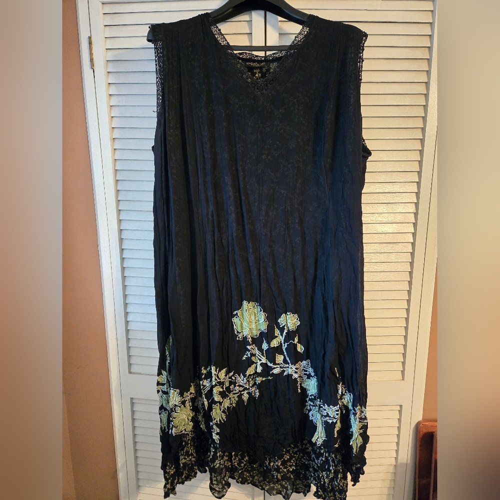 Lola P Black Dress with Green Floral Accents